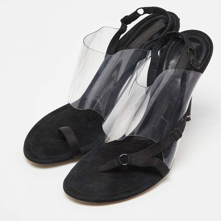 Pre Owned Alexander Wang Black PVC and Suede Marlow Transparent Slingback Sandals Size 39