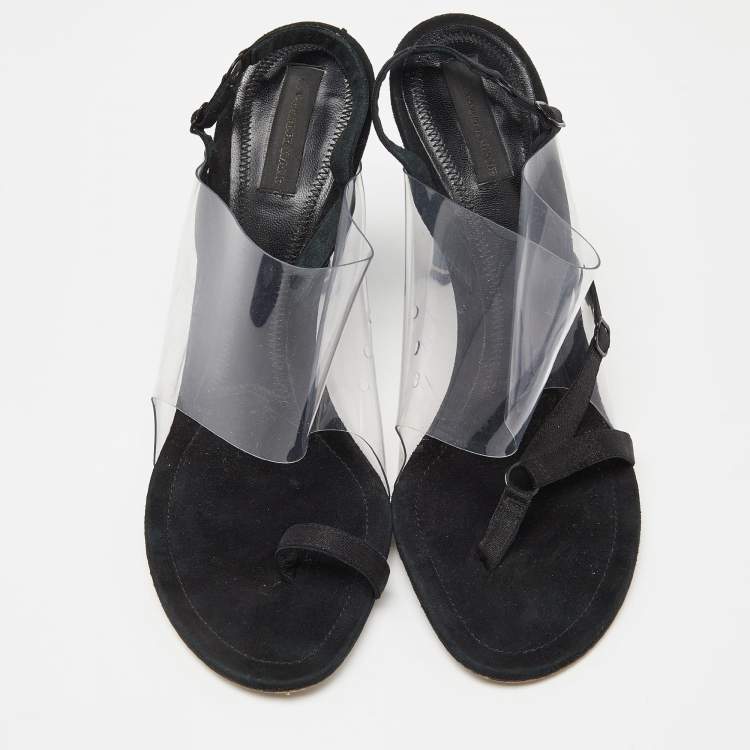 Pre Owned Alexander Wang Black PVC and Suede Marlow Transparent Slingback Sandals Size 39
