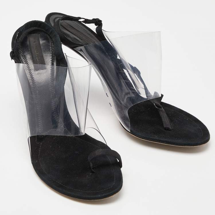 Pre Owned Alexander Wang Black PVC and Suede Marlow Transparent Slingback Sandals Size 39
