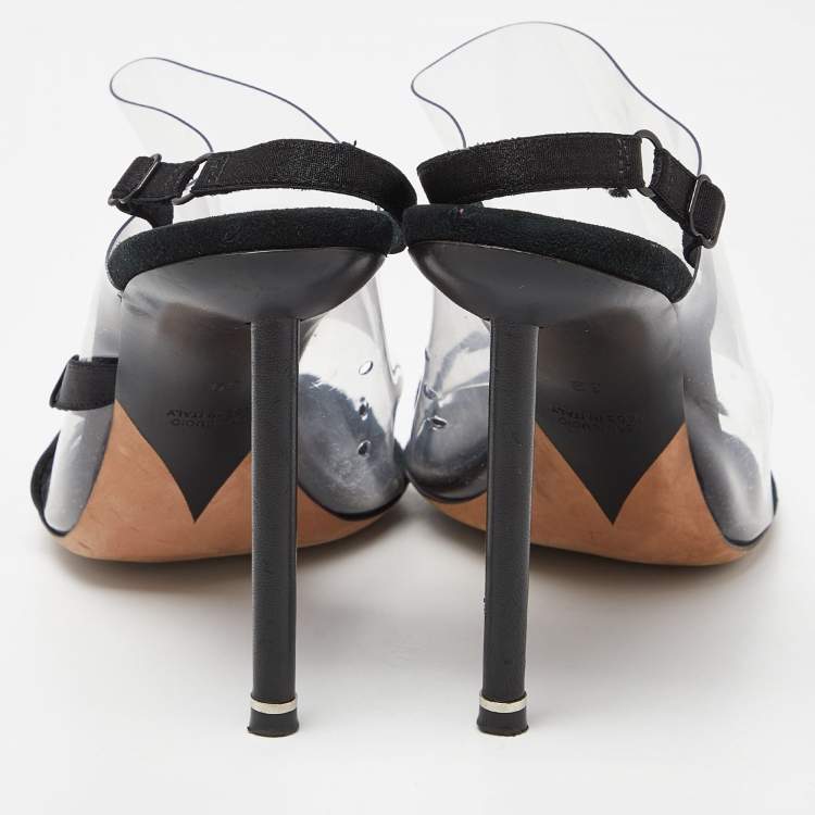 Pre Owned Alexander Wang Black PVC and Suede Marlow Transparent Slingback Sandals Size 39