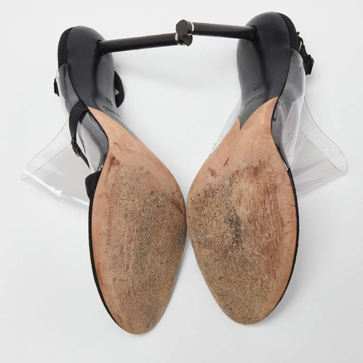 Pre Owned Alexander Wang Black PVC and Suede Marlow Transparent Slingback Sandals Size 39