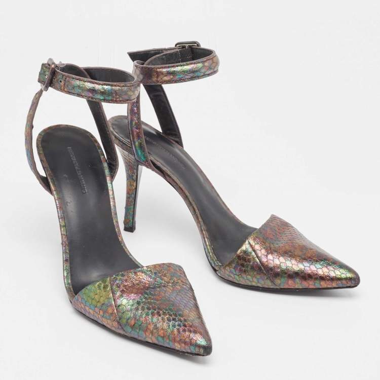 Pre Owned Alexander Wang Metallic Embossed Snakeskin Lovisa Pumps Size 38.5