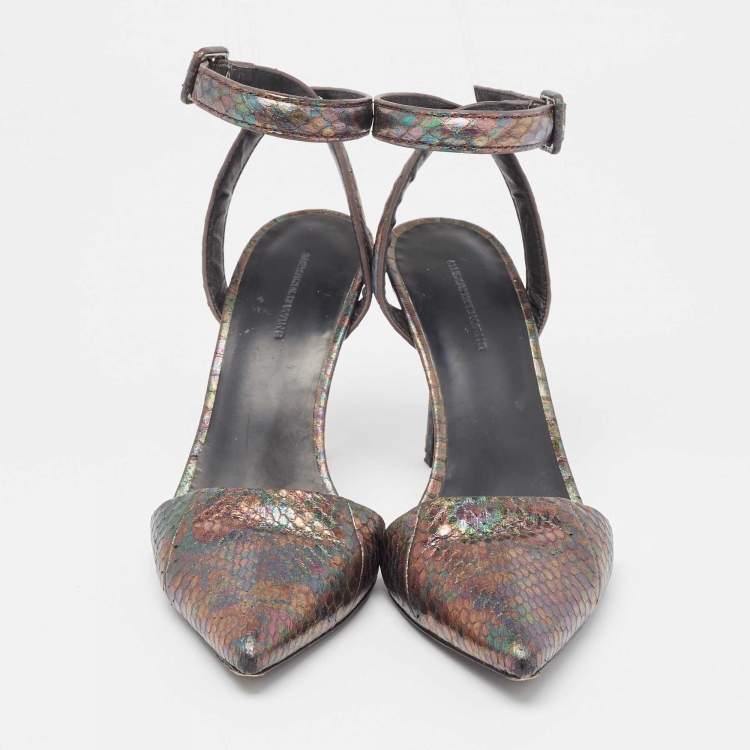 Pre Owned Alexander Wang Metallic Embossed Snakeskin Lovisa Pumps Size 38.5