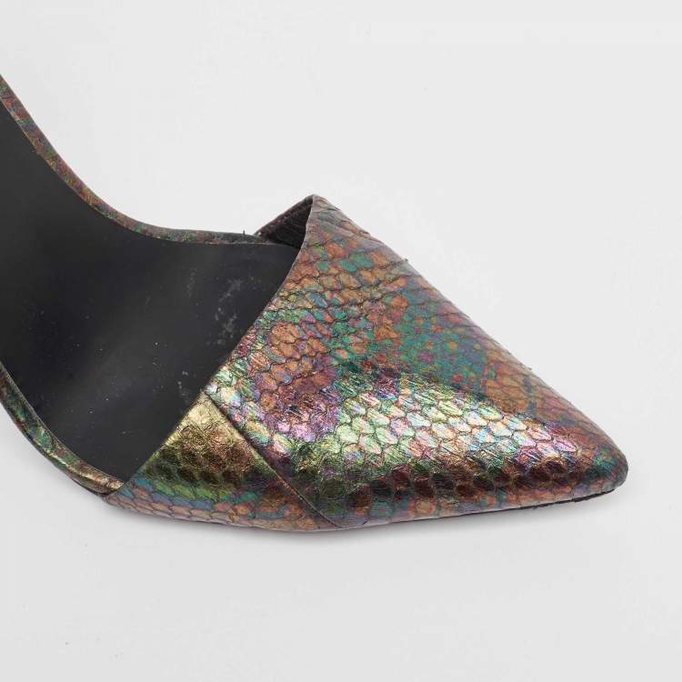 Pre Owned Alexander Wang Metallic Embossed Snakeskin Lovisa Pumps Size 38.5
