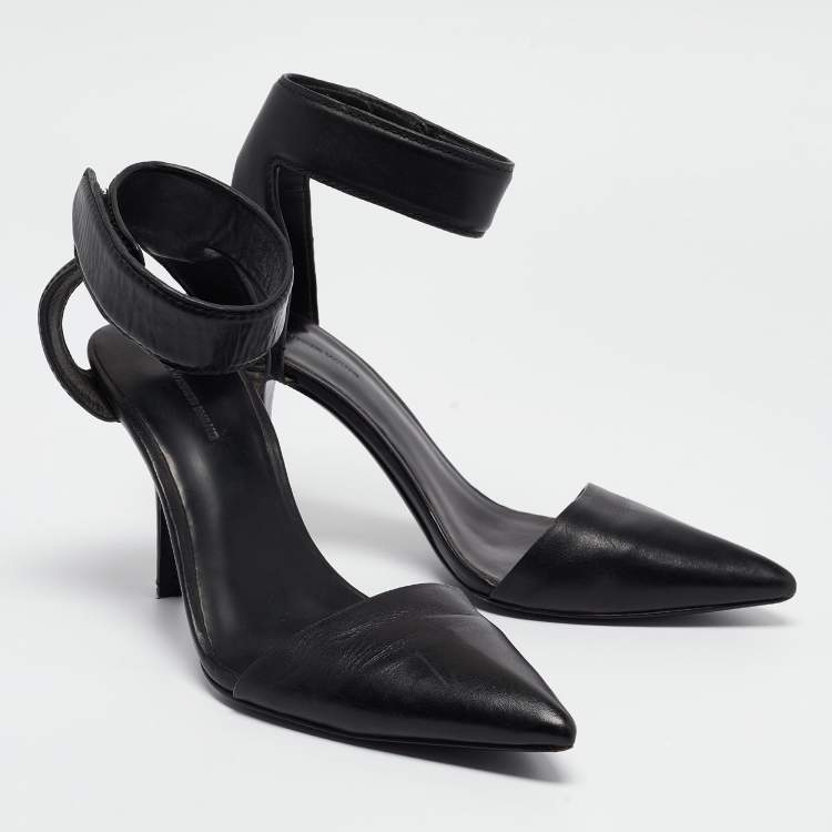 Pre Owned Alexander Wang Black Leather Ankle Strap Pumps Size 38.5