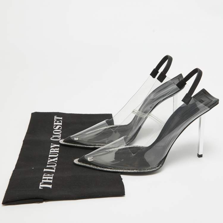 Pre Owned Alexander Wang Black/Transparent PVC and Leather Slingback Pumps Size 39 