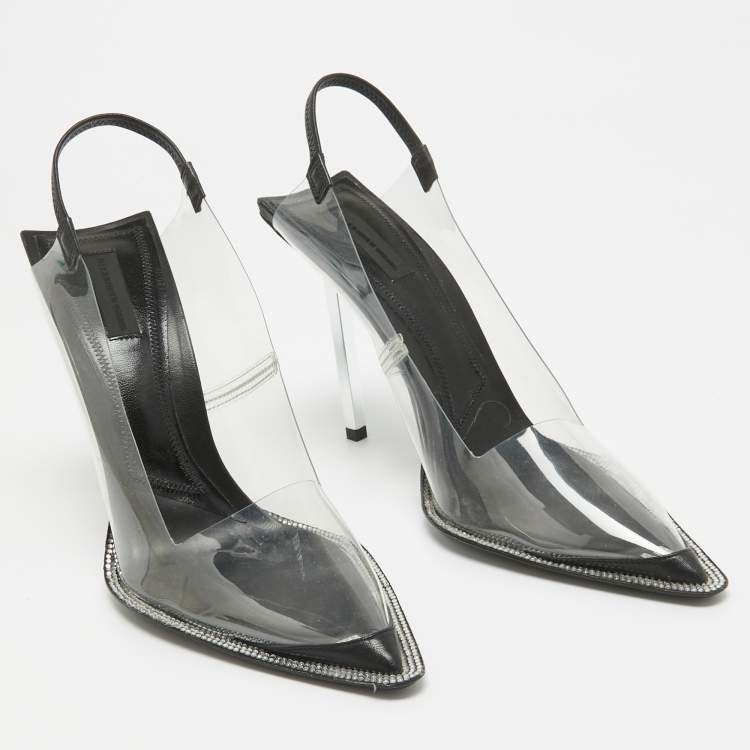 Pre Owned Alexander Wang Black/Transparent PVC and Leather Slingback Pumps Size 39 