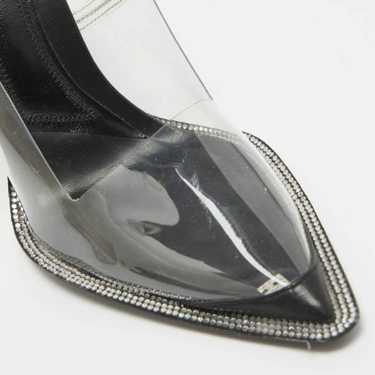 Pre Owned Alexander Wang Black/Transparent PVC and Leather Slingback Pumps Size 39 