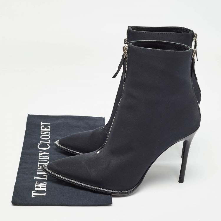 Pre Owned Alexander Wang Black Canvas Pointed Toe Ankle Boots Size 39