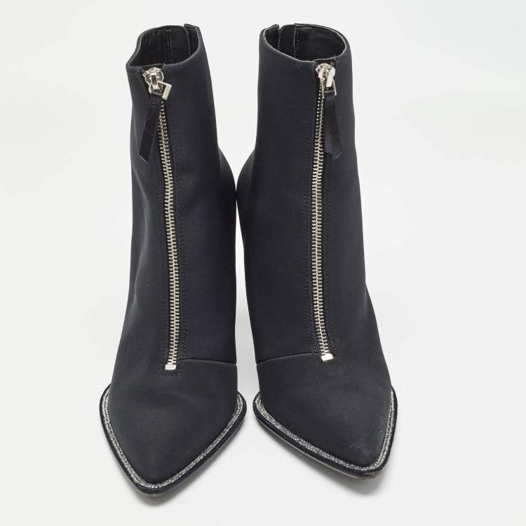 Pre Owned Alexander Wang Black Canvas Pointed Toe Ankle Boots Size 39