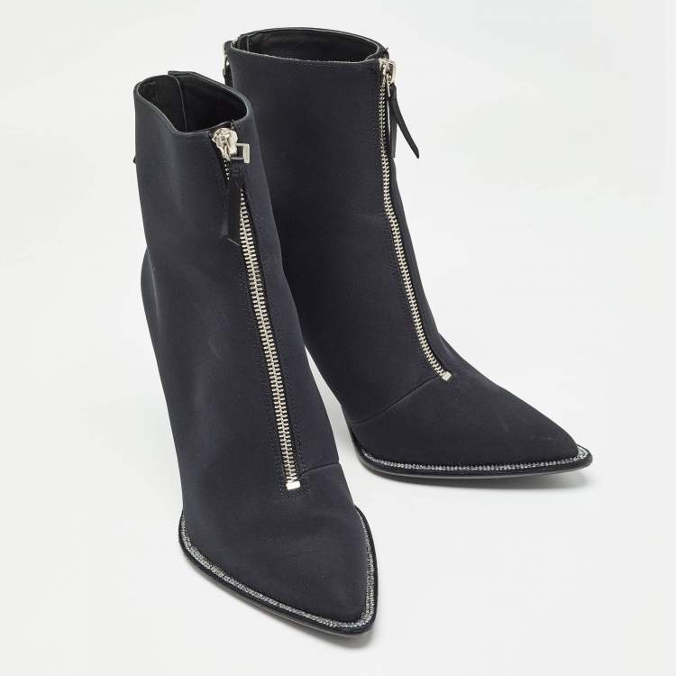 Pre Owned Alexander Wang Black Canvas Pointed Toe Ankle Boots Size 39