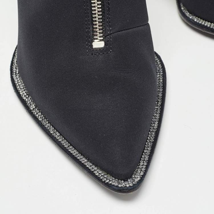 Pre Owned Alexander Wang Black Canvas Pointed Toe Ankle Boots Size 39