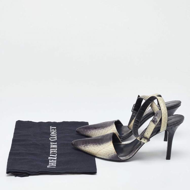 Pre Owned Alexander Wang Black/Beige Python Leather Ankle Strap Pumps Size 40.5