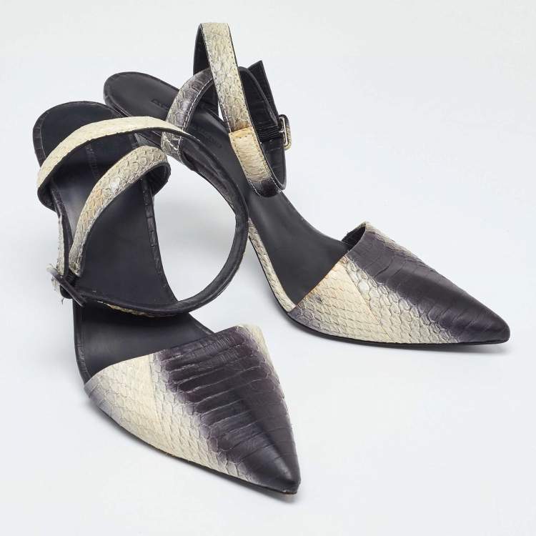 Pre Owned Alexander Wang Black/Beige Python Leather Ankle Strap Pumps Size 40.5