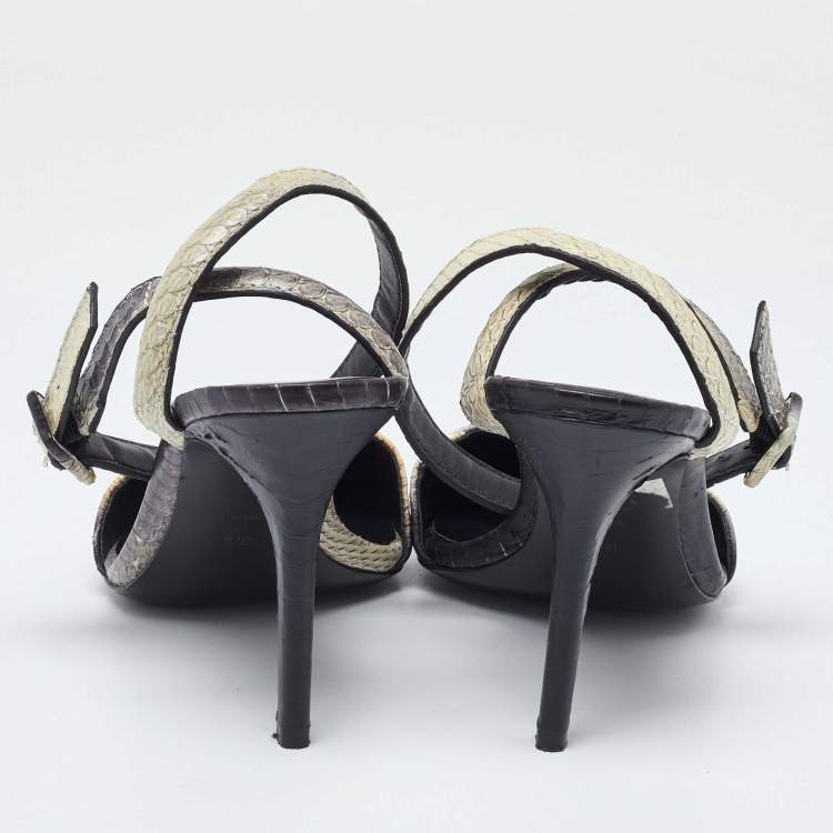 Pre Owned Alexander Wang Black/Beige Python Leather Ankle Strap Pumps Size 40.5