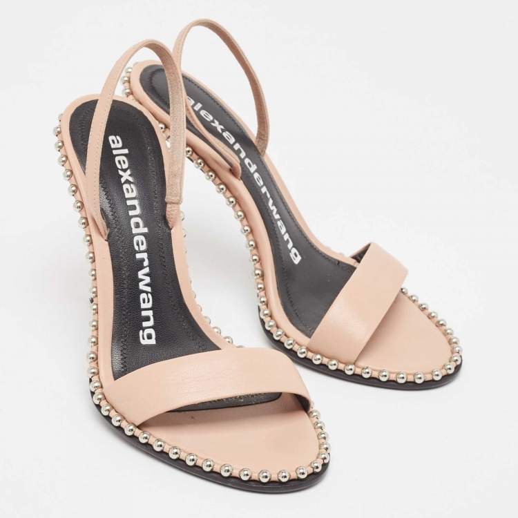 Pre Owned Alexander Wang Pink Leather Studded Nova Slingback Sandals Size 38