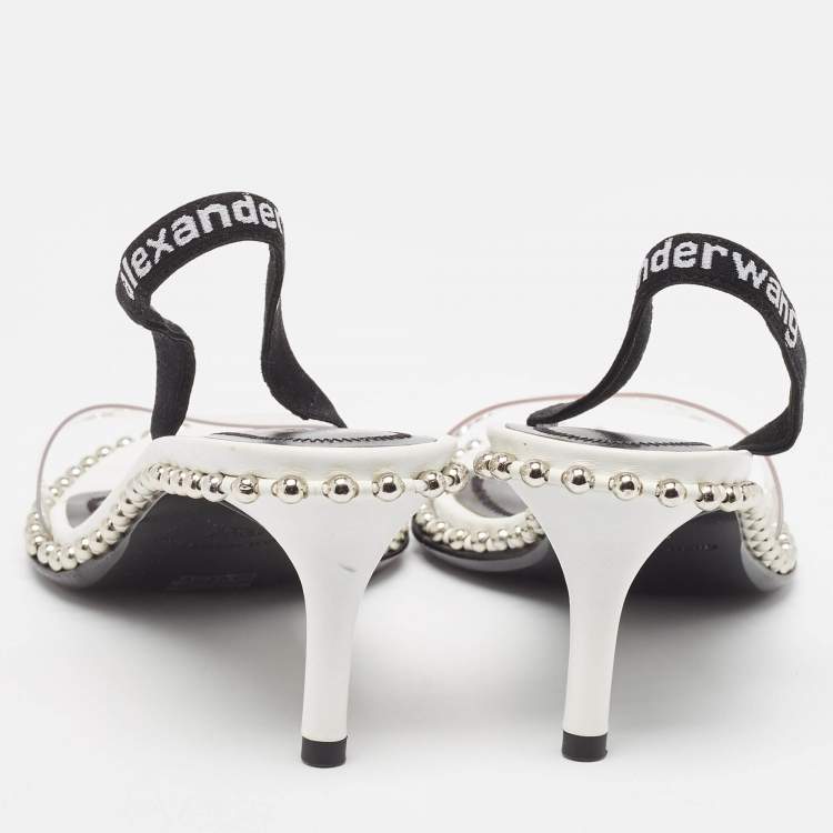 Pre Owned Alexander Wang White PVC Studded Slingback Nova Sandals Size 36.5