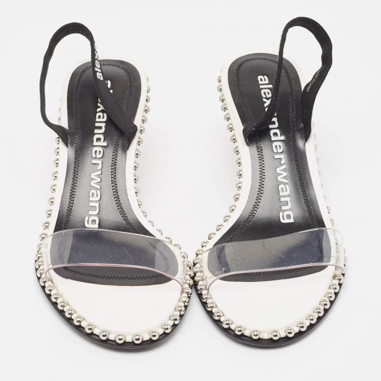 Pre Owned Alexander Wang White PVC Studded Slingback Nova Sandals Size 36.5