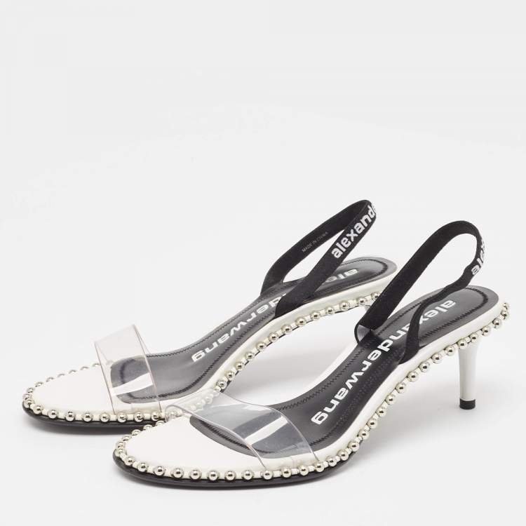 Pre Owned Alexander Wang White PVC Studded Slingback Nova Sandals Size 36.5