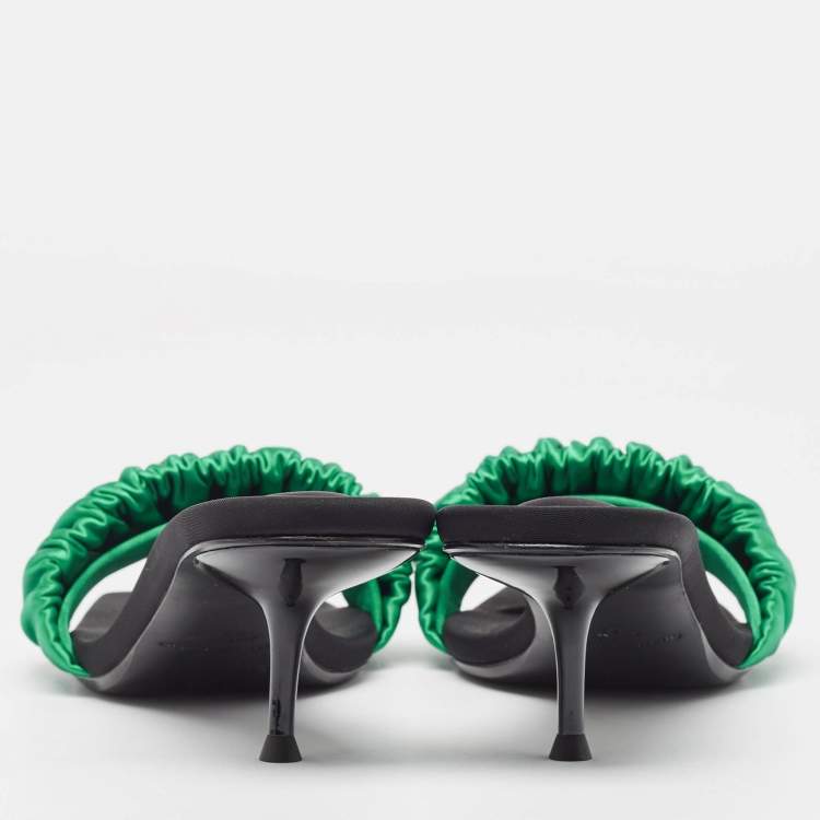 Pre Owned Alexander Wang Green Pleated Satin Slide Sandals Size 39