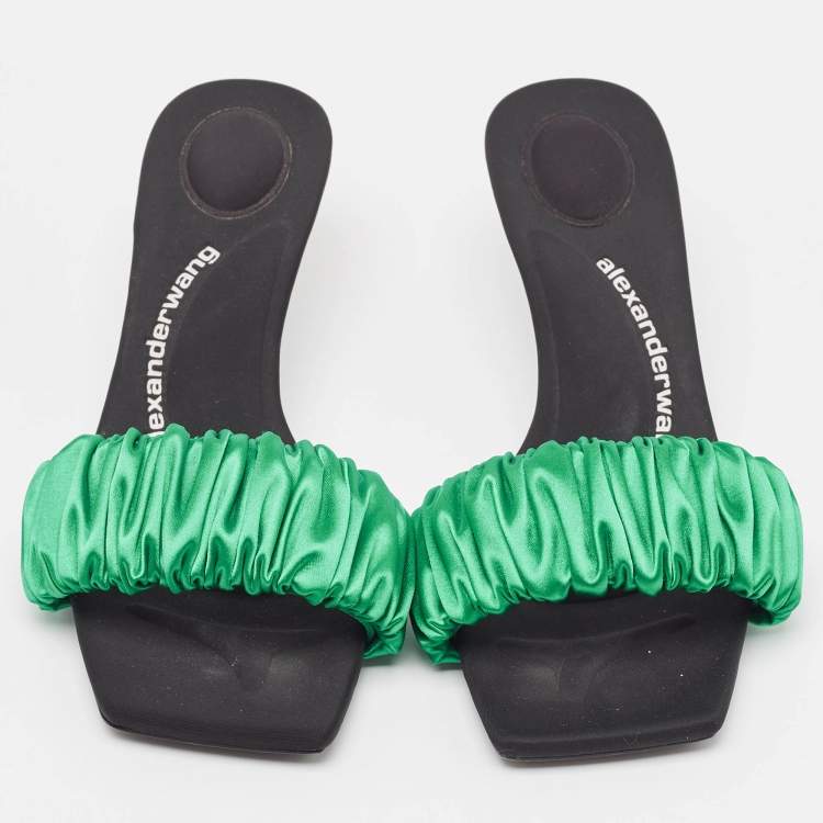 Pre Owned Alexander Wang Green Pleated Satin Slide Sandals Size 39