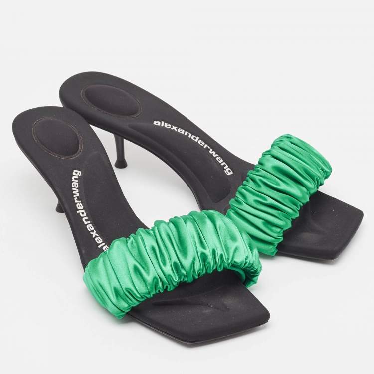 Pre Owned Alexander Wang Green Pleated Satin Slide Sandals Size 39
