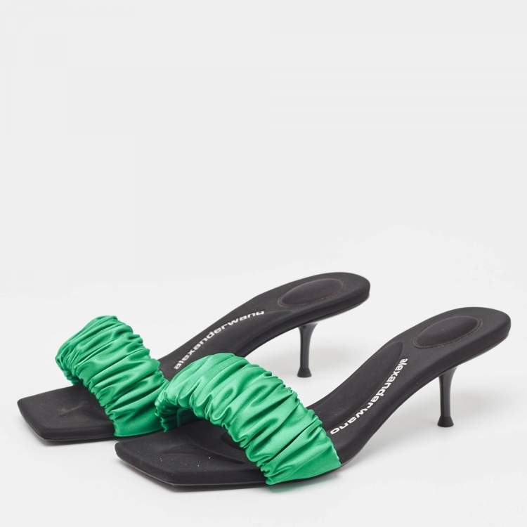 Pre Owned Alexander Wang Green Pleated Satin Slide Sandals Size 39