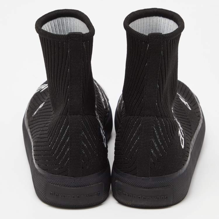 Pre Owned Alexander Wang Black Knit Fabric Pia Logo High Top Sneakers Size 38
