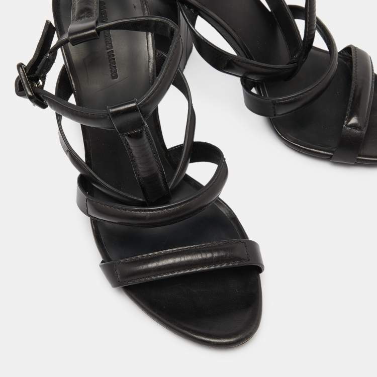 Pre Owned Alexander Wang Black Leather Ankle-Strap Sandals Size 39.5