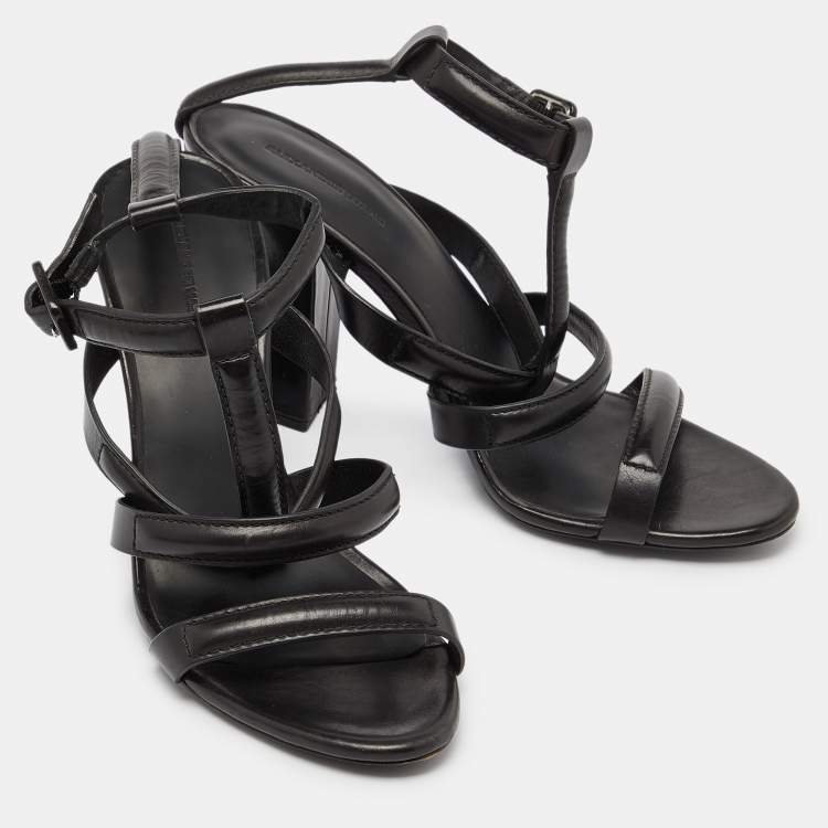 Pre Owned Alexander Wang Black Leather Ankle-Strap Sandals Size 39.5