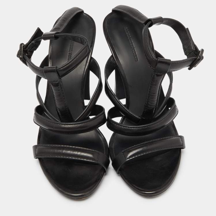 Pre Owned Alexander Wang Black Leather Ankle-Strap Sandals Size 39.5