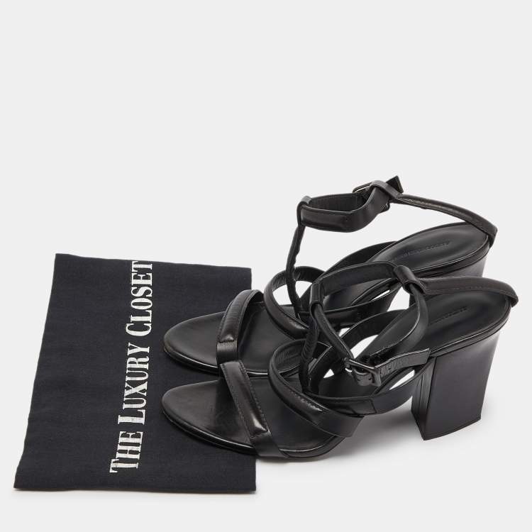 Pre Owned Alexander Wang Black Leather Ankle-Strap Sandals Size 39.5