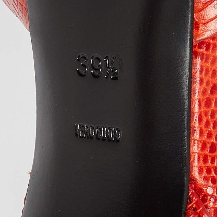 Pre Owned Alexander Wang Orange Croc Embossed Leather Ankle-Strap Sandals Size 39.5