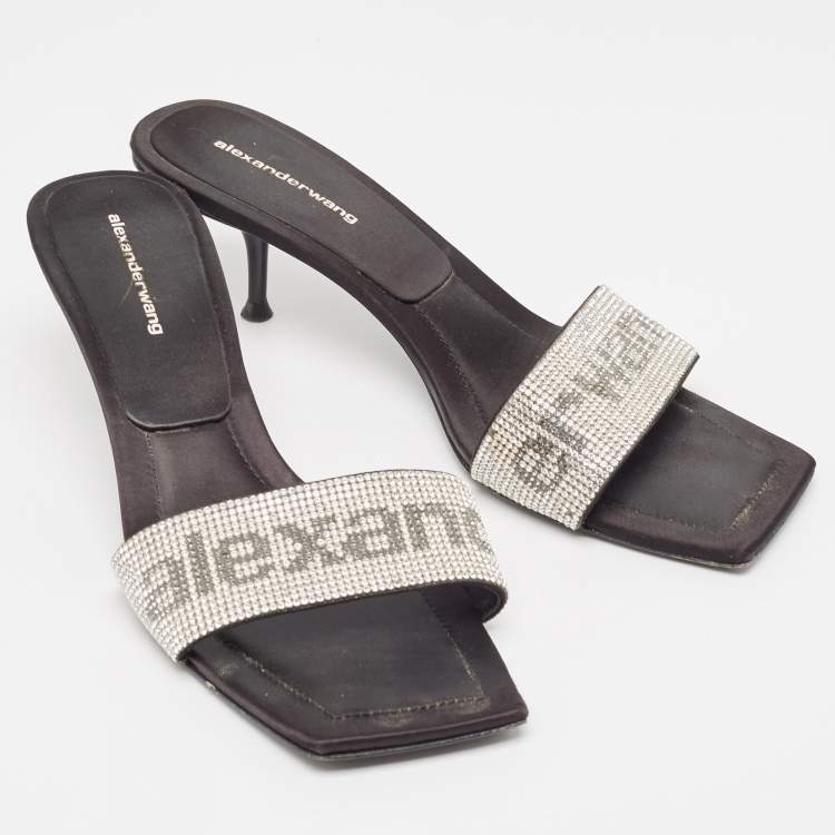 Pre Owned Alexander Wang Black Satin Embellished Slide Sandals Size 39