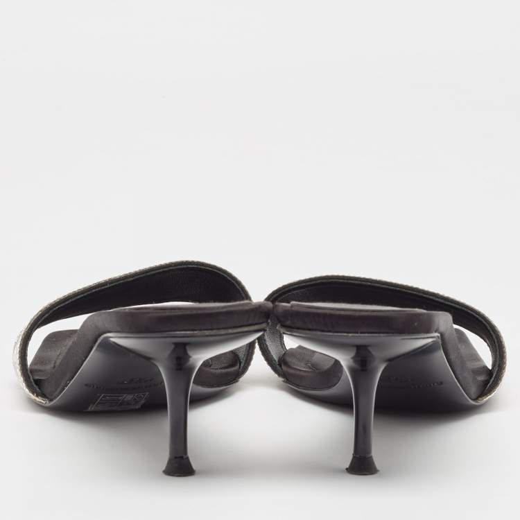 Pre Owned Alexander Wang Black Satin Embellished Slide Sandals Size 39