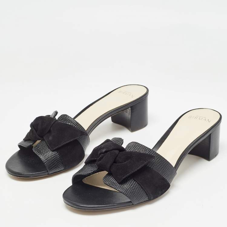Pre Owned Alexandre Birman Black Lizard and Suede Slide Sandals Size 40