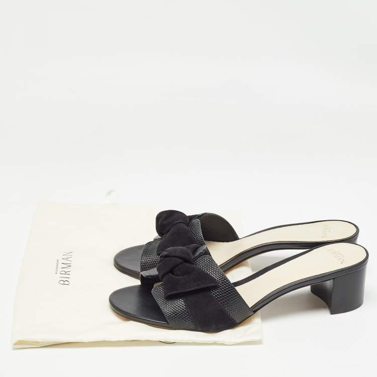 Pre Owned Alexandre Birman Black Lizard and Suede Slide Sandals Size 40