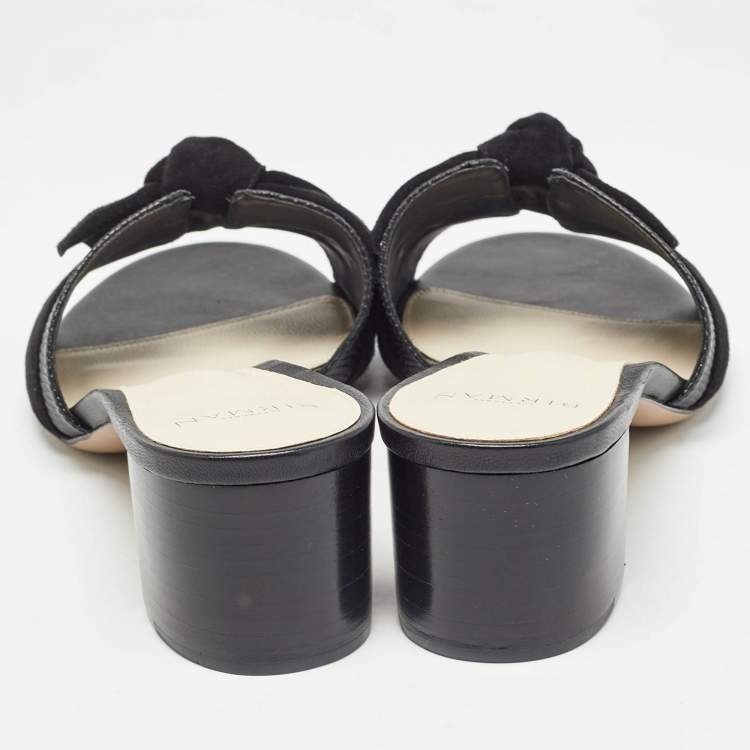 Pre Owned Alexandre Birman Black Lizard and Suede Slide Sandals Size 40