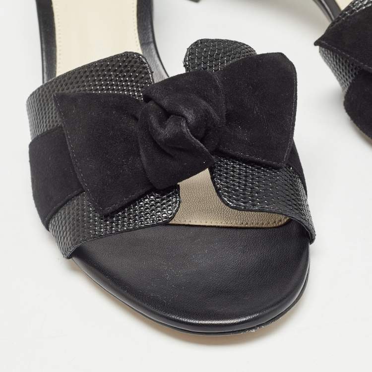 Pre Owned Alexandre Birman Black Lizard and Suede Slide Sandals Size 40
