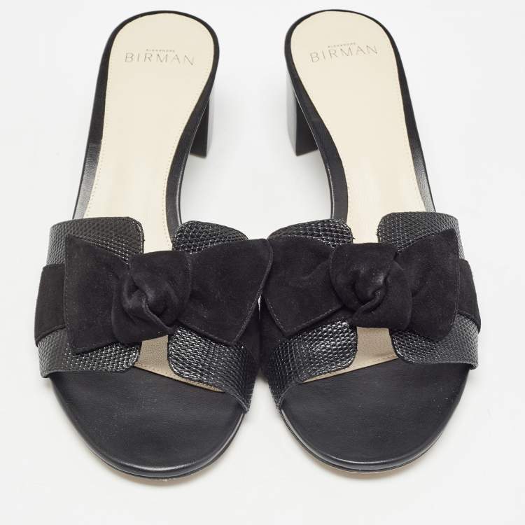 Pre Owned Alexandre Birman Black Lizard and Suede Slide Sandals Size 40