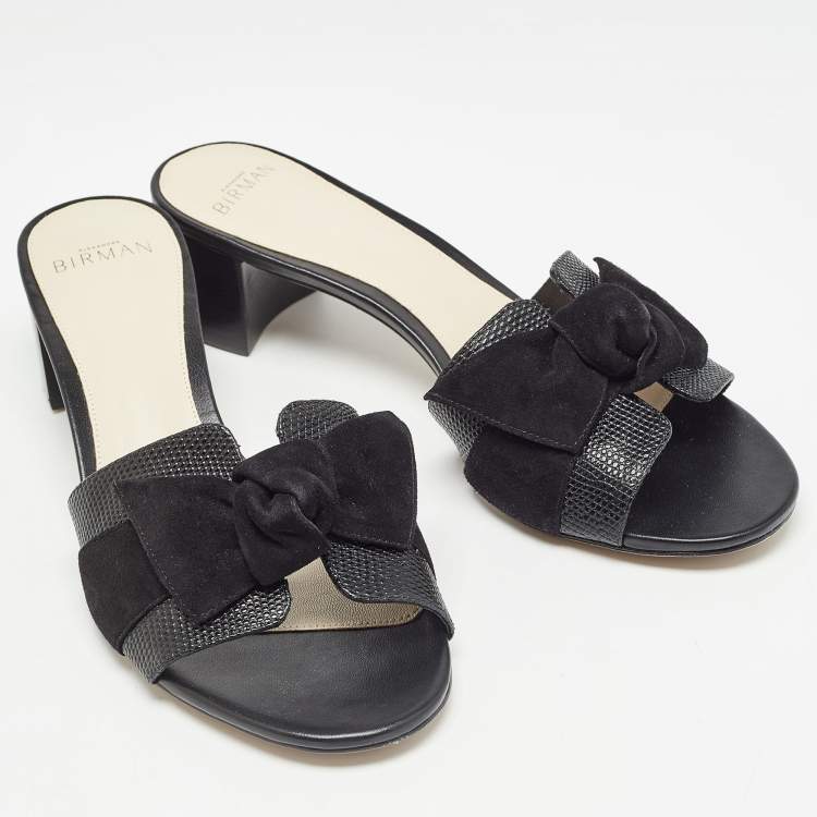 Pre Owned Alexandre Birman Black Lizard and Suede Slide Sandals Size 40