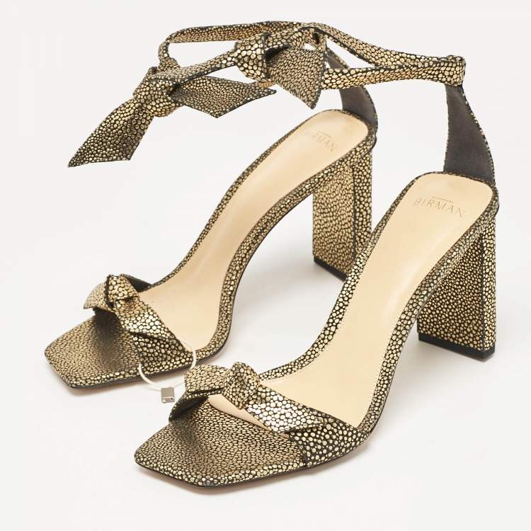 Pre Owned Alexandre Birman Gold/Black Textured Leather Ankle Strap Sandals Size 40
