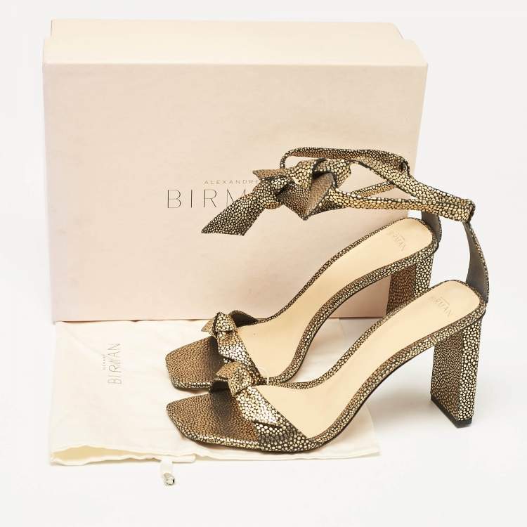 Pre Owned Alexandre Birman Gold/Black Textured Leather Ankle Strap Sandals Size 40