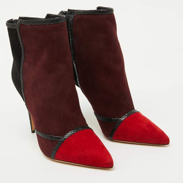 Pre Owned Alexandre Birman Multicolor Suede and Snakeskin Pointed Toe Ankle Length Boots Size 41