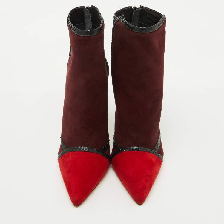 Pre Owned Alexandre Birman Multicolor Suede and Snakeskin Pointed Toe Ankle Length Boots Size 41