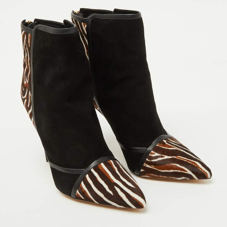 Pre Owned Alexandre Birman Multicolor Suede and Calf Hair Pointed Toe Ankle Length Boots Size 41