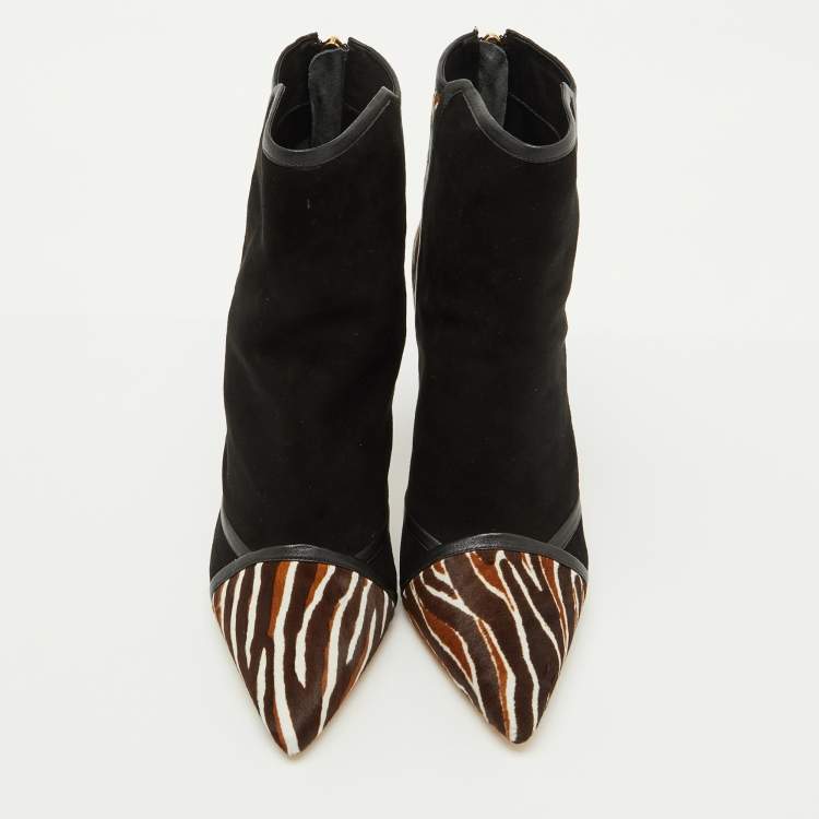 Pre Owned Alexandre Birman Multicolor Suede and Calf Hair Pointed Toe Ankle Length Boots Size 41