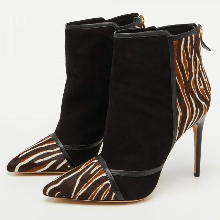 Pre Owned Alexandre Birman Multicolor Suede and Calf Hair Pointed Toe Ankle Length Boots Size 41