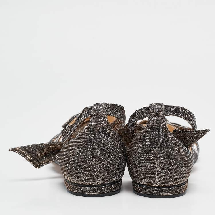 Pre Owned Alexandre Birman Silver/Brown Glitter Ankle-Wrap Flat Sandals Size 40
