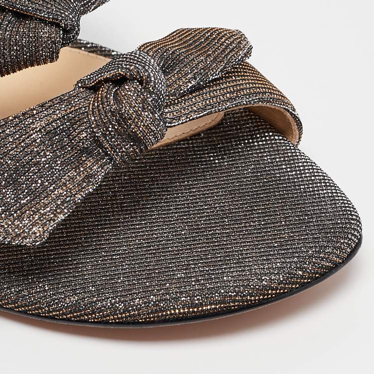 Pre Owned Alexandre Birman Silver/Brown Glitter Ankle-Wrap Flat Sandals Size 40